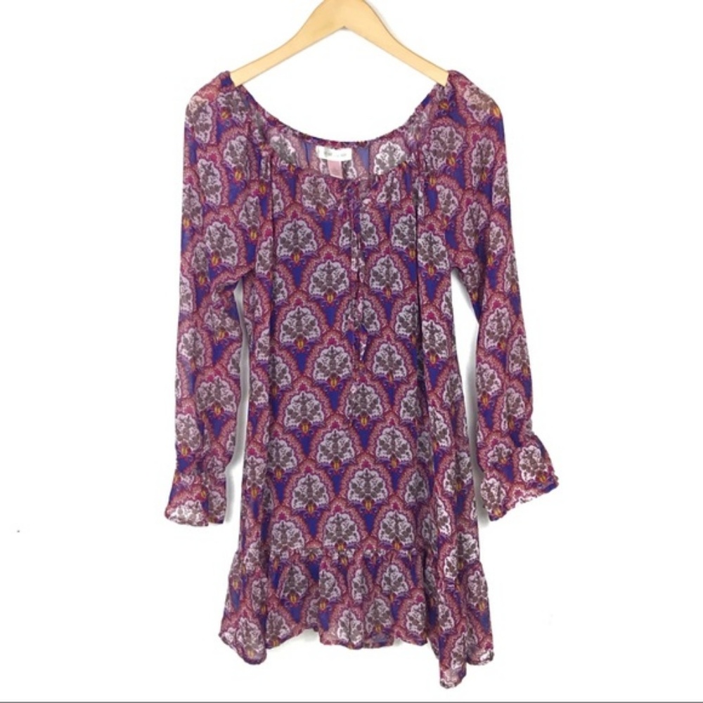 Anthro | Band of Gypsies Ruffle Boho Mini Dress